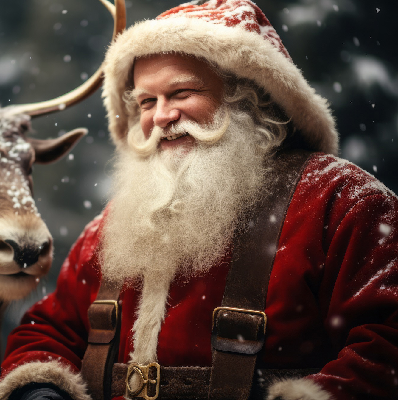 Santa Claus with big white beard in a red suit